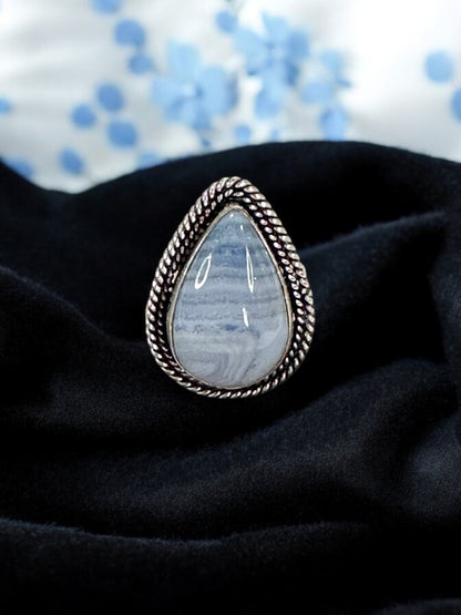 Light Blue Lace Agate Chunky Adjustable Ring
