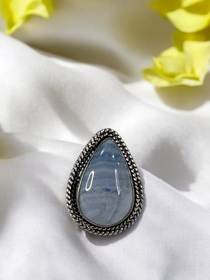 Light Blue Lace Agate Chunky Adjustable Ring