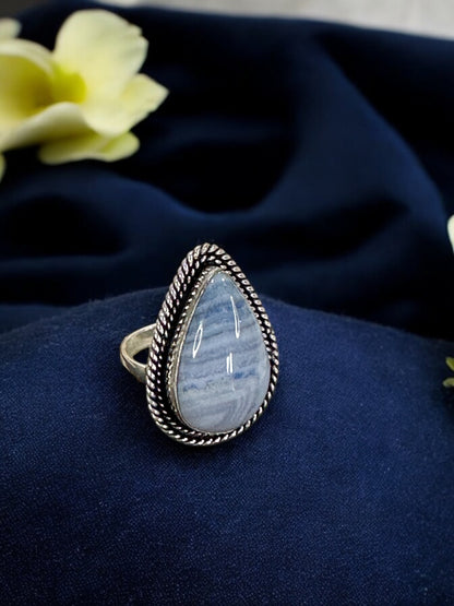 Light Blue Lace Agate Chunky Adjustable Ring