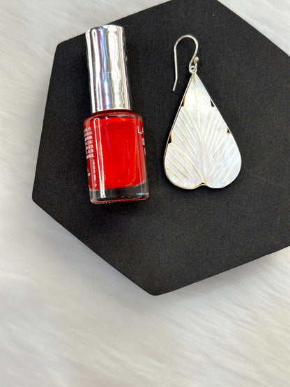 White Mother of Pearl Carved Leaf Earrings