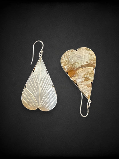 White Mother of Pearl Carved Leaf Earrings