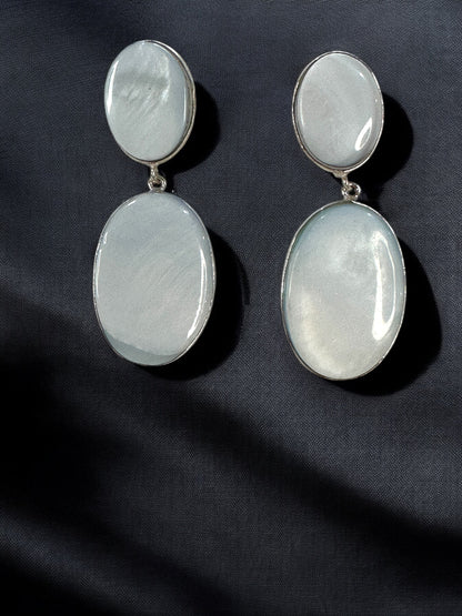 Pale Blue Oval Shell Earrings