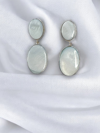 Pale Blue Oval Shell Earrings