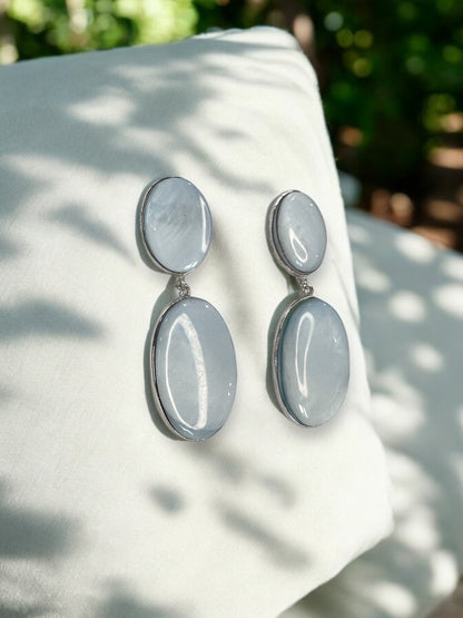 Pale Blue Oval Shell Earrings