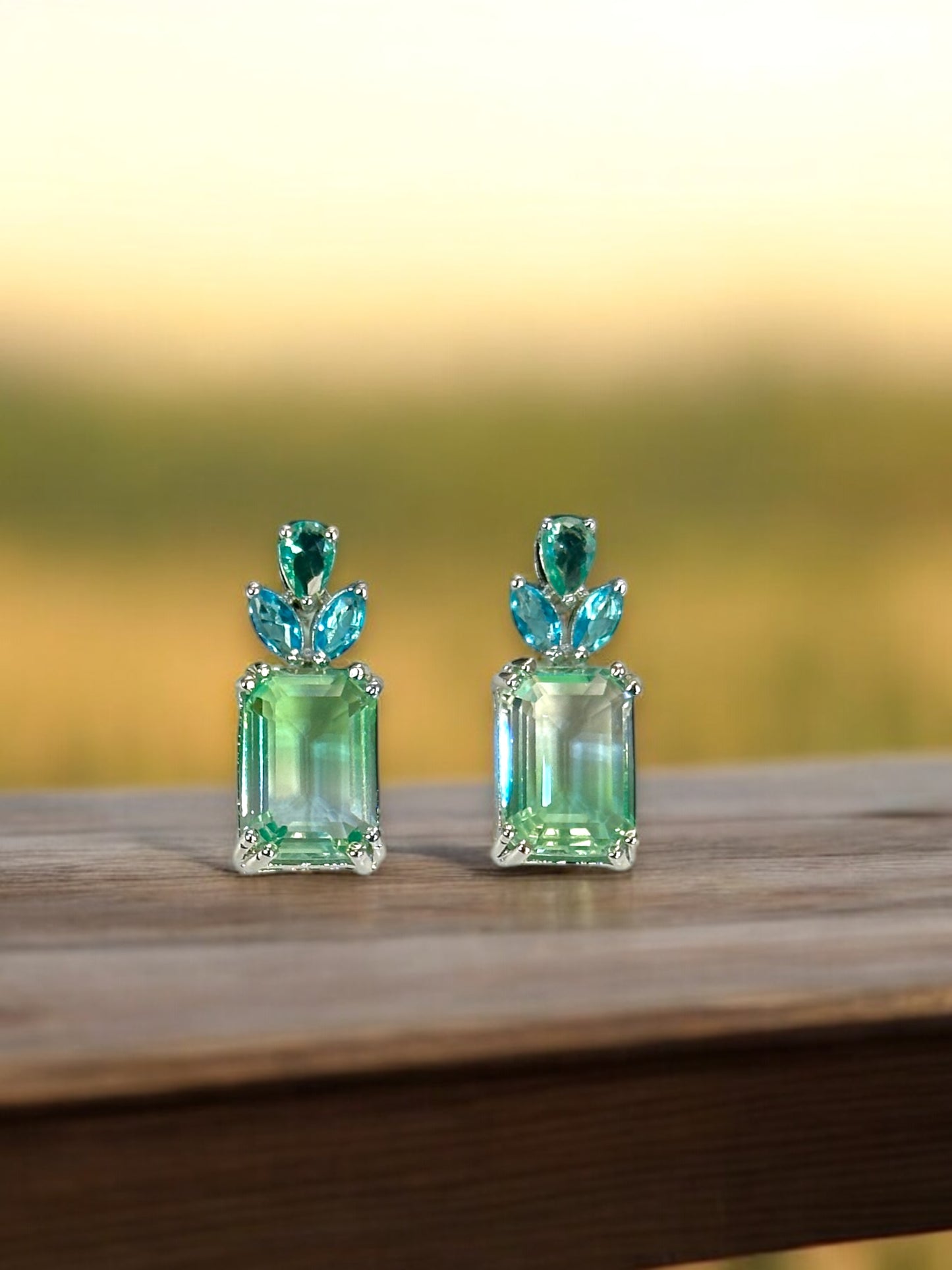 Green Blue Dual Shade Crystal Earrings