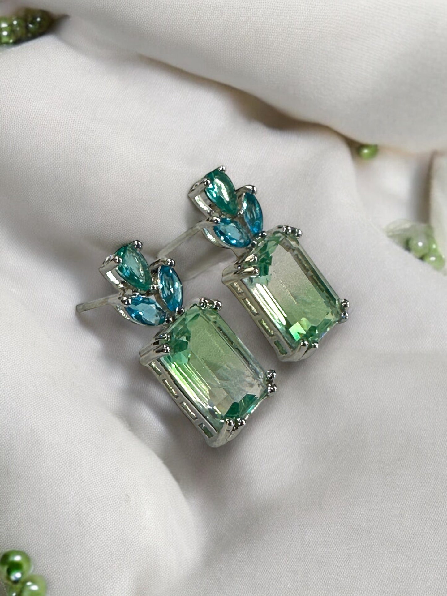 Green Blue Dual Shade Crystal Earrings