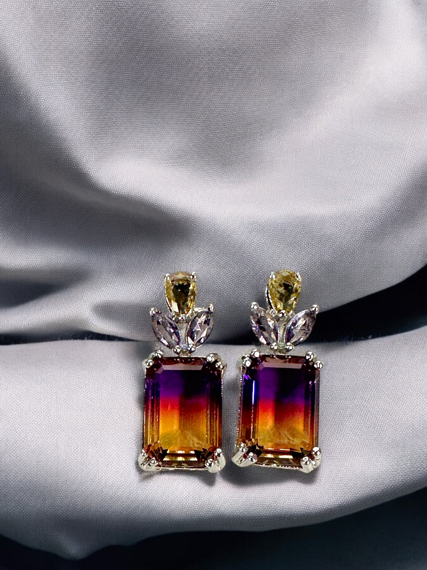 Purple Orange Dual Shade Crystal Earrings