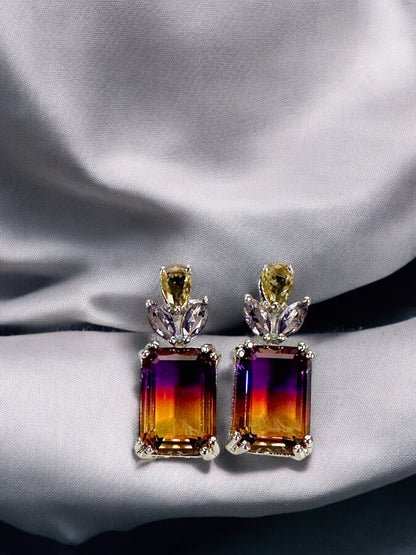 Purple Orange Dual Shade Crystal Earrings