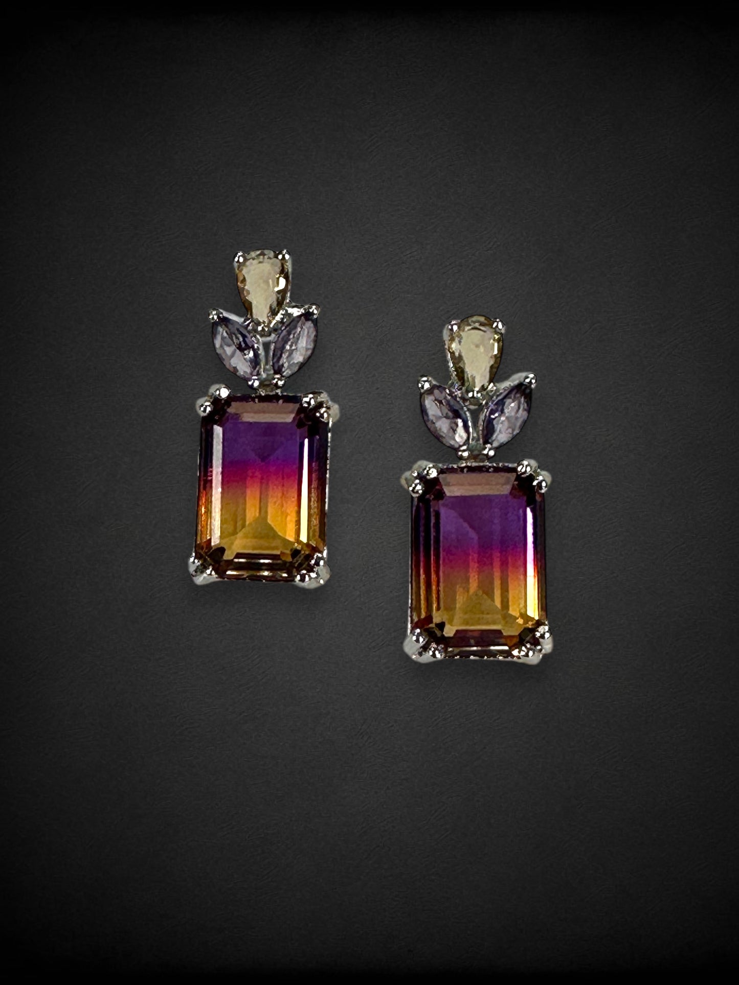Purple Orange Dual Shade Crystal Earrings
