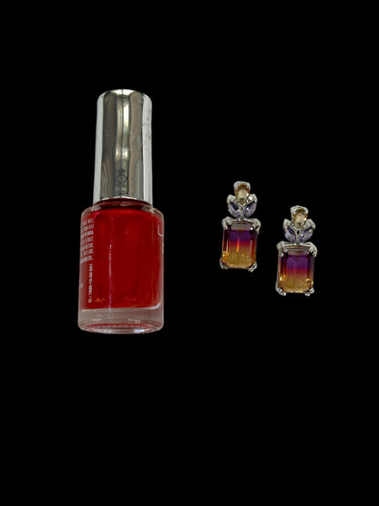 Purple Orange Dual Shade Crystal Earrings