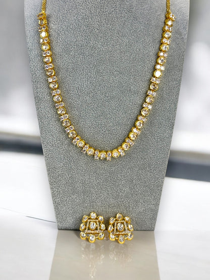 Delicate Mossanite Polki Necklace Set