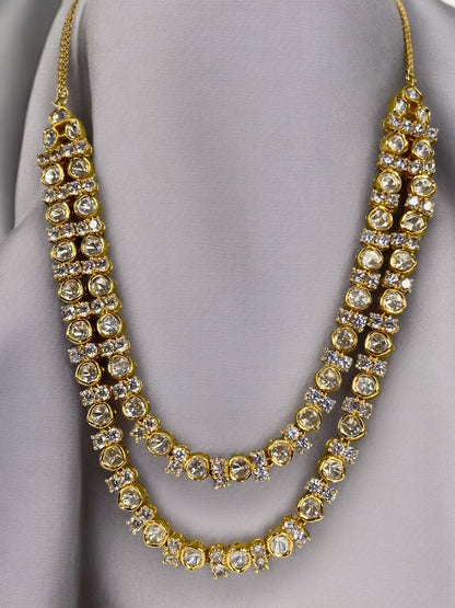 Double String Moissanite Polki Necklace Set