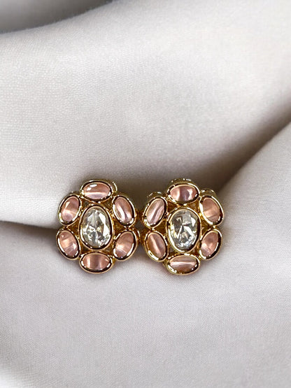 Pink Oval Minimal Polki Pendant Set