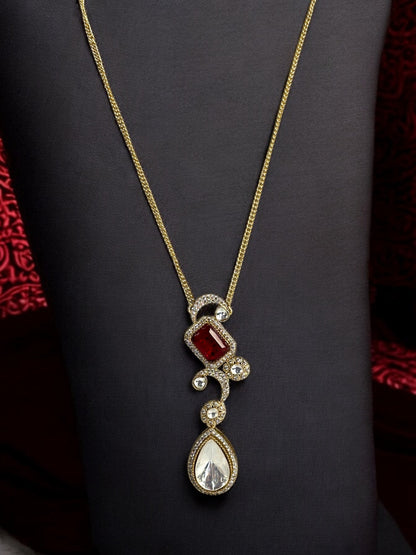 Red Teardrop Polki Pendant Set
