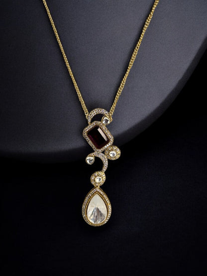 Maroon Teardrop Polki Pendant Set