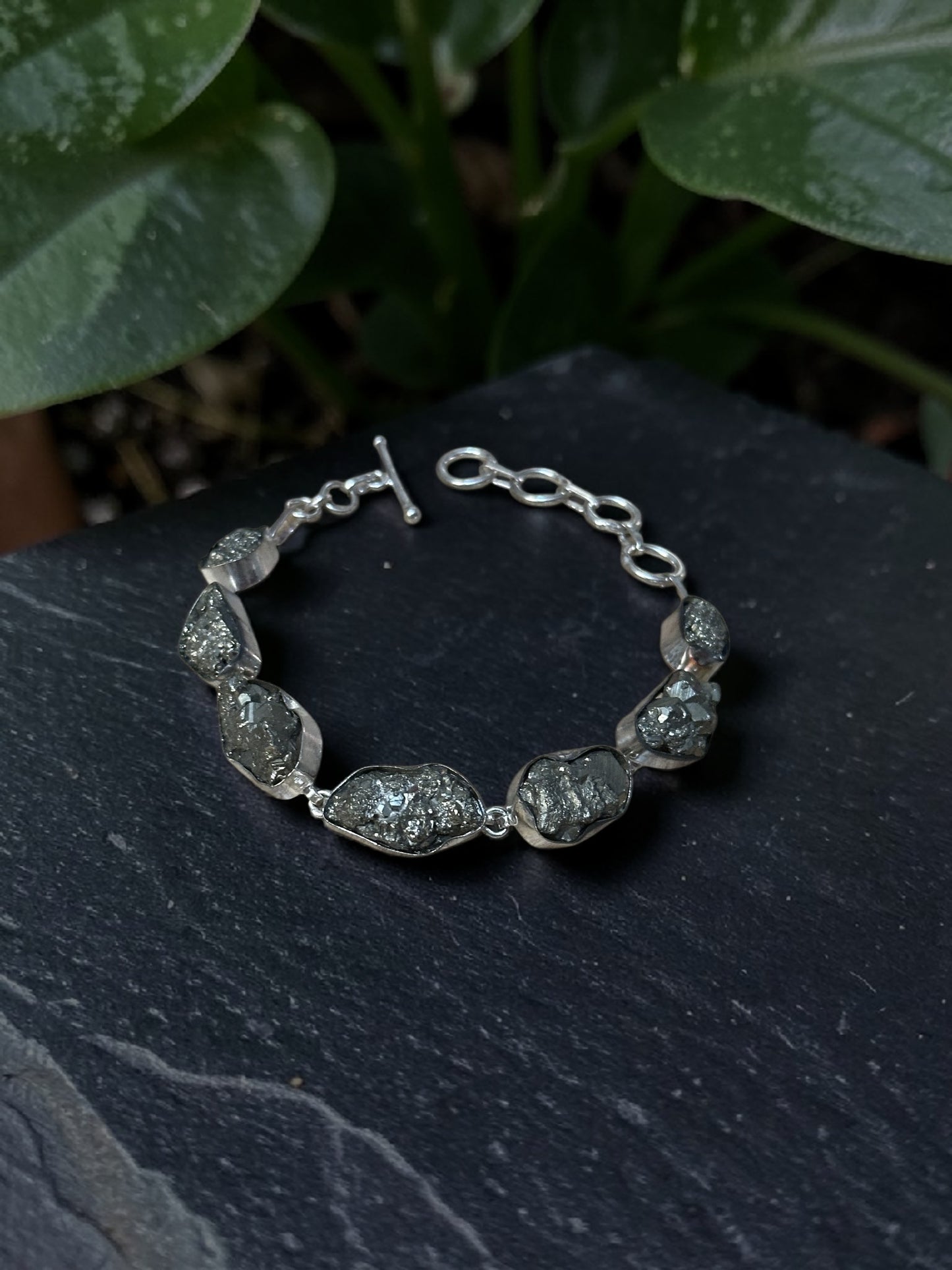 Silver Pyrite Silver Plated Bazel Bracelet