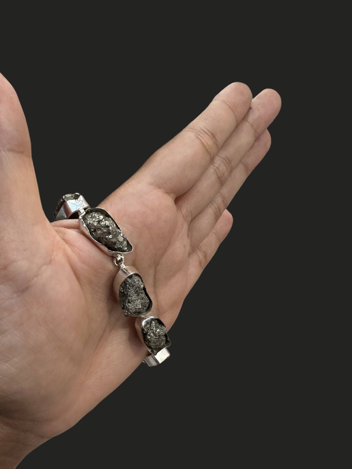 Silver Pyrite Silver Plated Bazel Bracelet