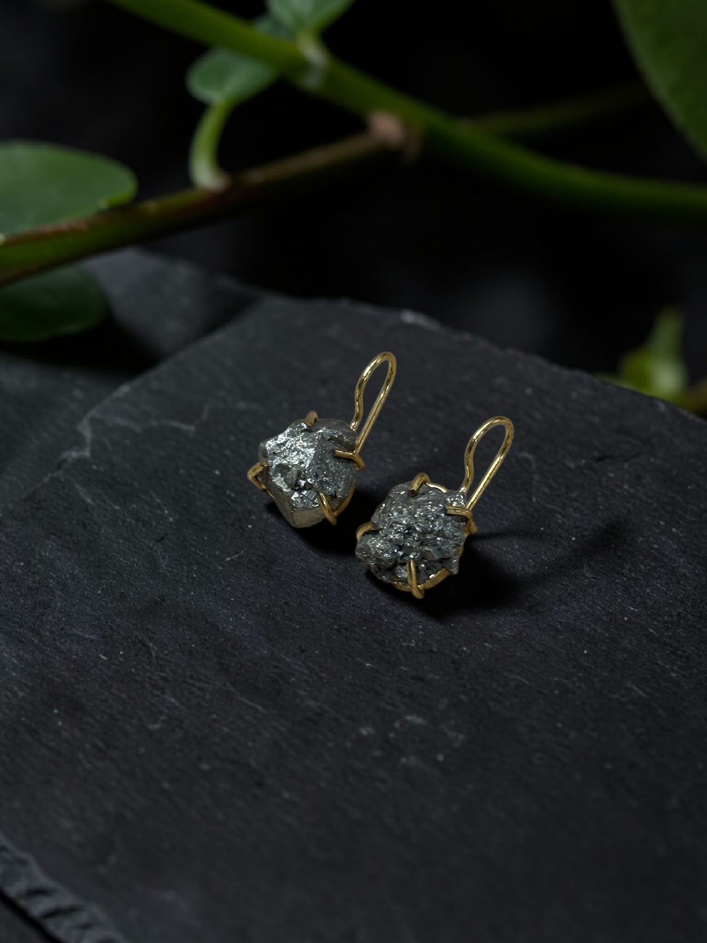 Silver Pyrite Gold Plated Drop Studs