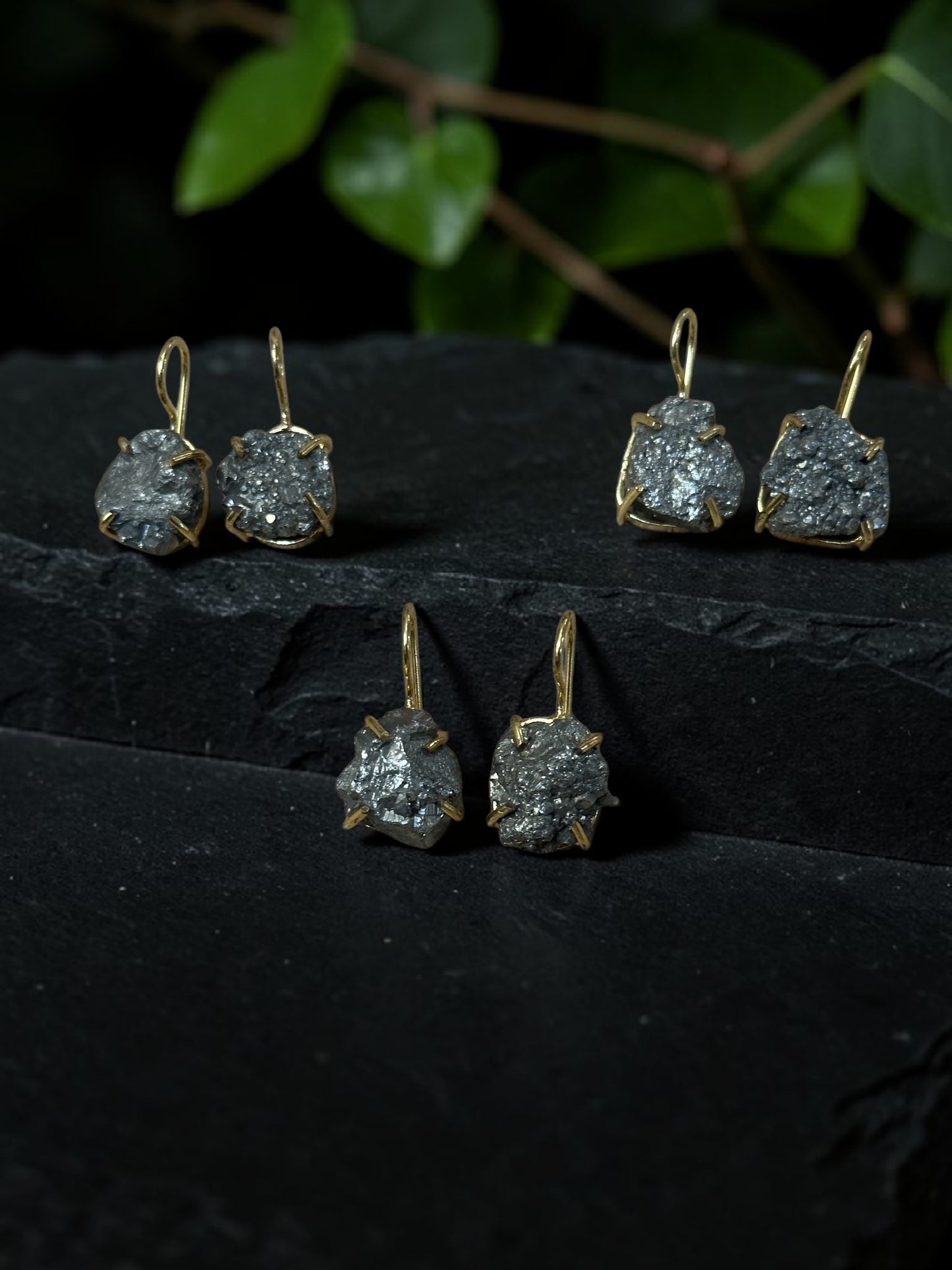 Silver Pyrite Gold Plated Drop Studs