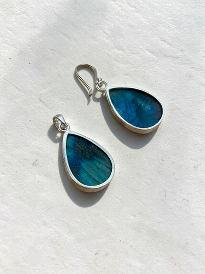 3 PCS Faceted Labradorite Teardrop Pendant Set