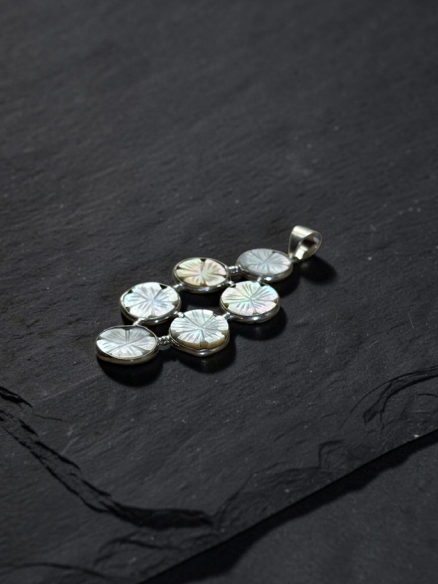 Mother Of Pearl Carved Chandrika Bloom Pendant