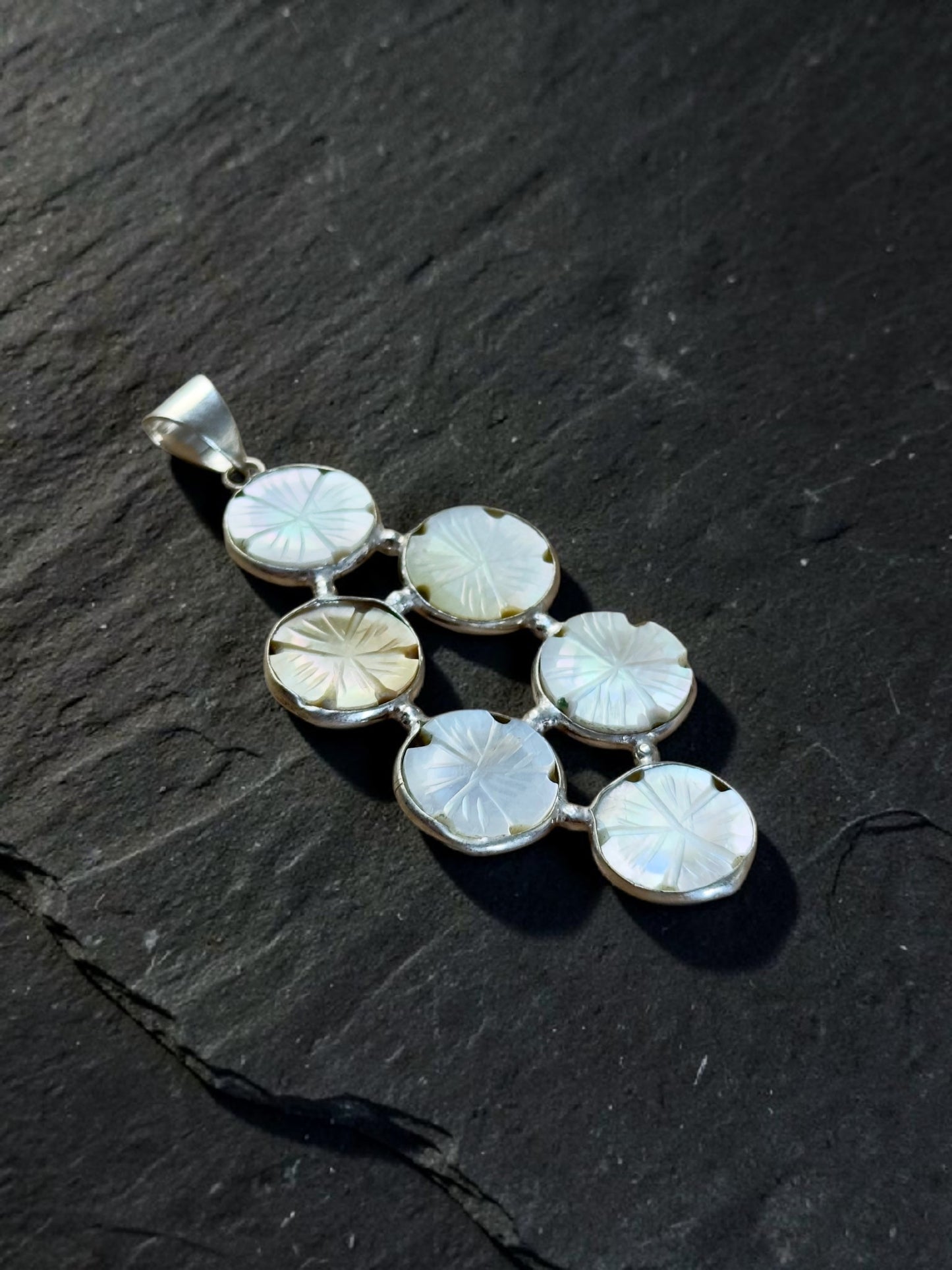 Mother Of Pearl Carved Chandrika Bloom Pendant