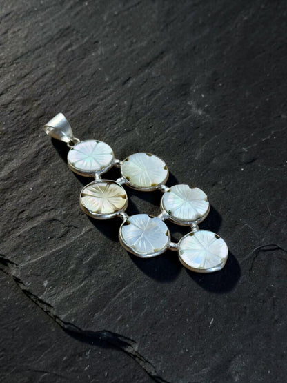 Mother Of Pearl Carved Chandrika Bloom Pendant