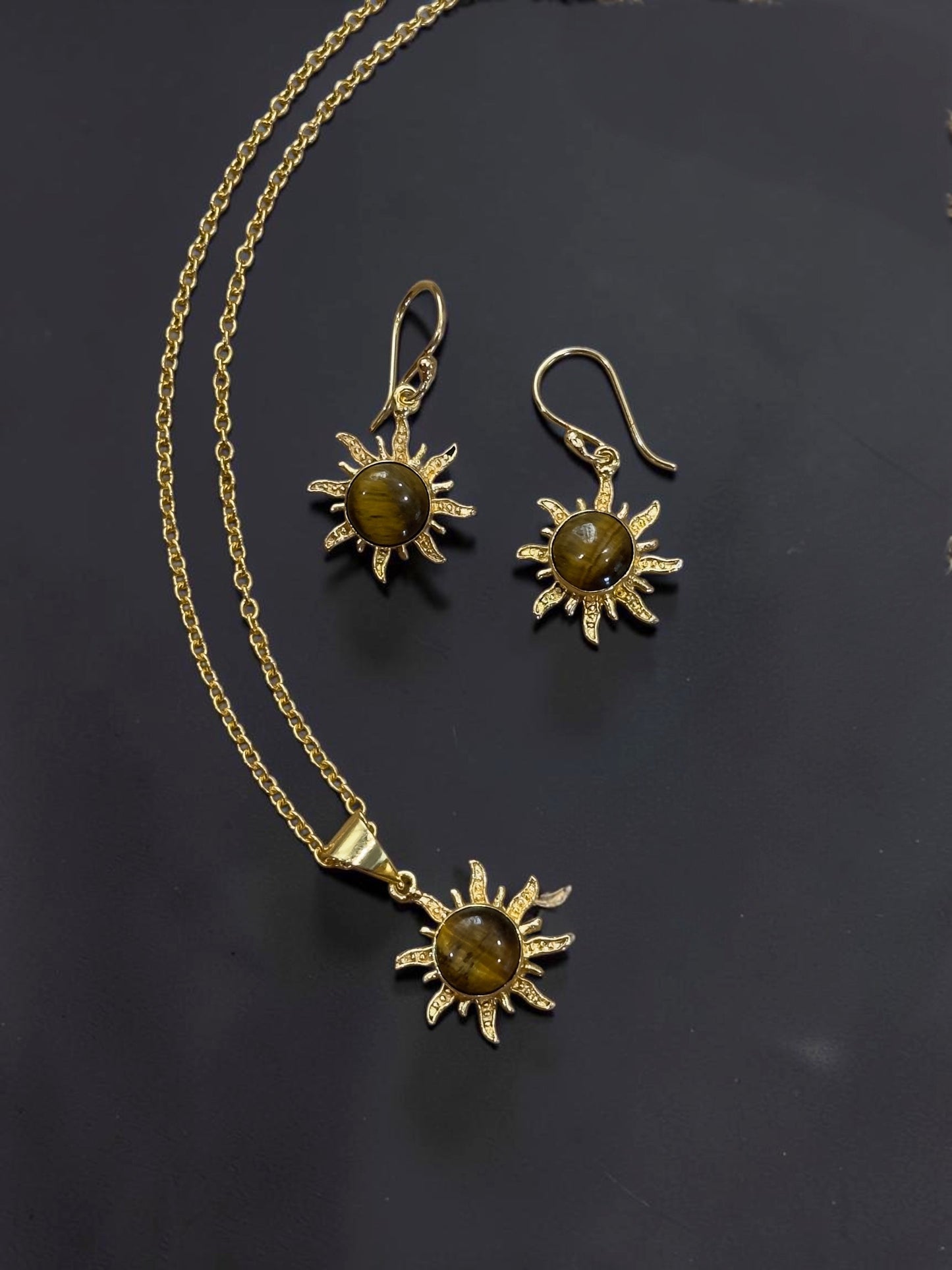 3 PCS Tigers Eye Surya Pendant Set