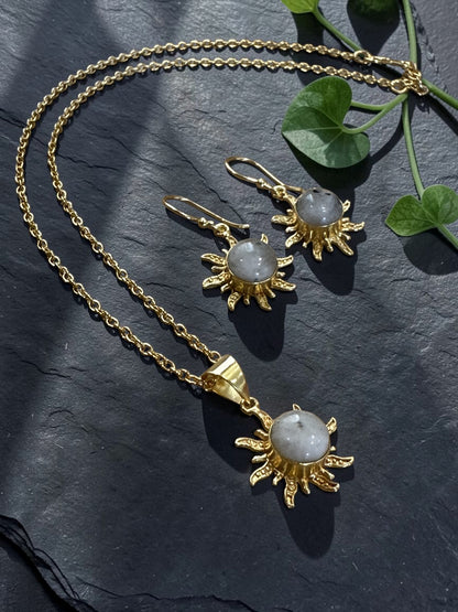3PCS Moonstone Surya Pendant Set