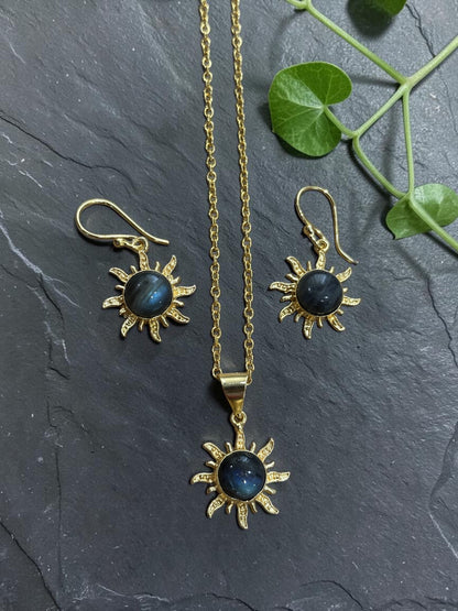3PCS Labradorite Surya Pendant Set