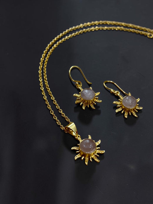 3PCS Rose Quartz Surya Pendant Set