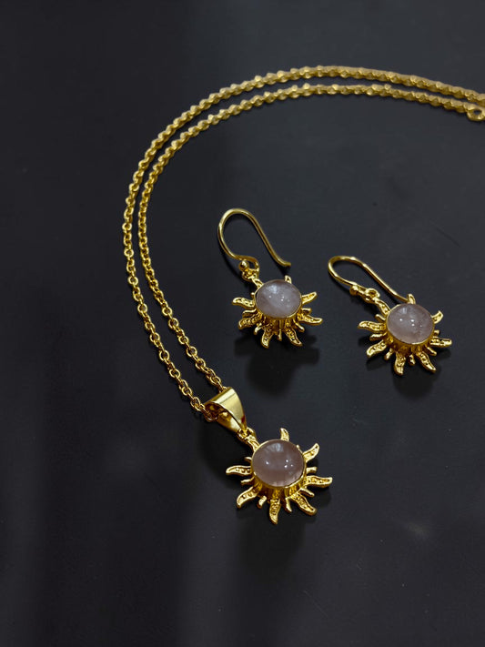 3PCS Rose Quartz Surya Pendant Set