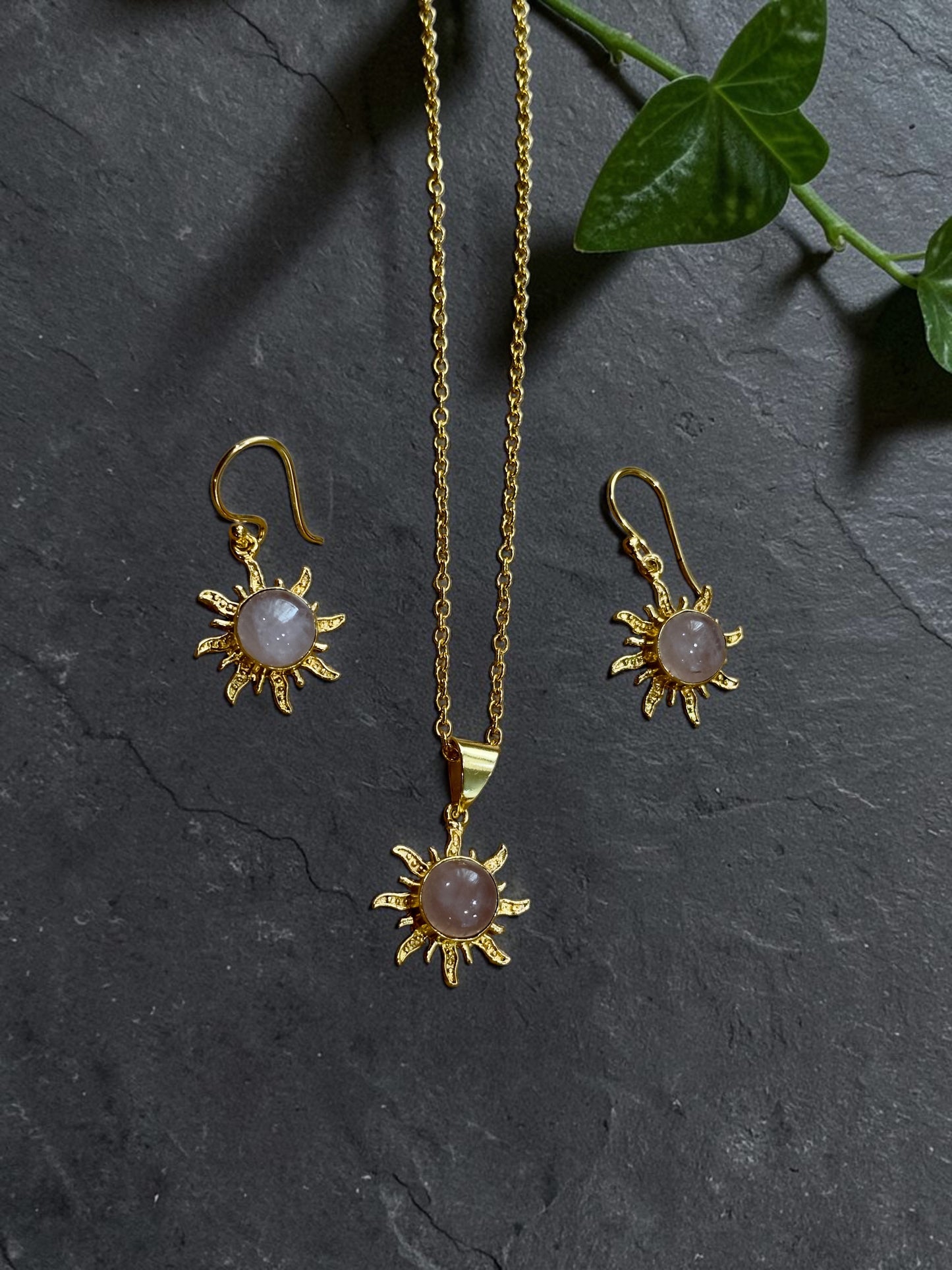 3PCS Rose Quartz Surya Pendant Set