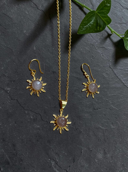 3PCS Rose Quartz Surya Pendant Set