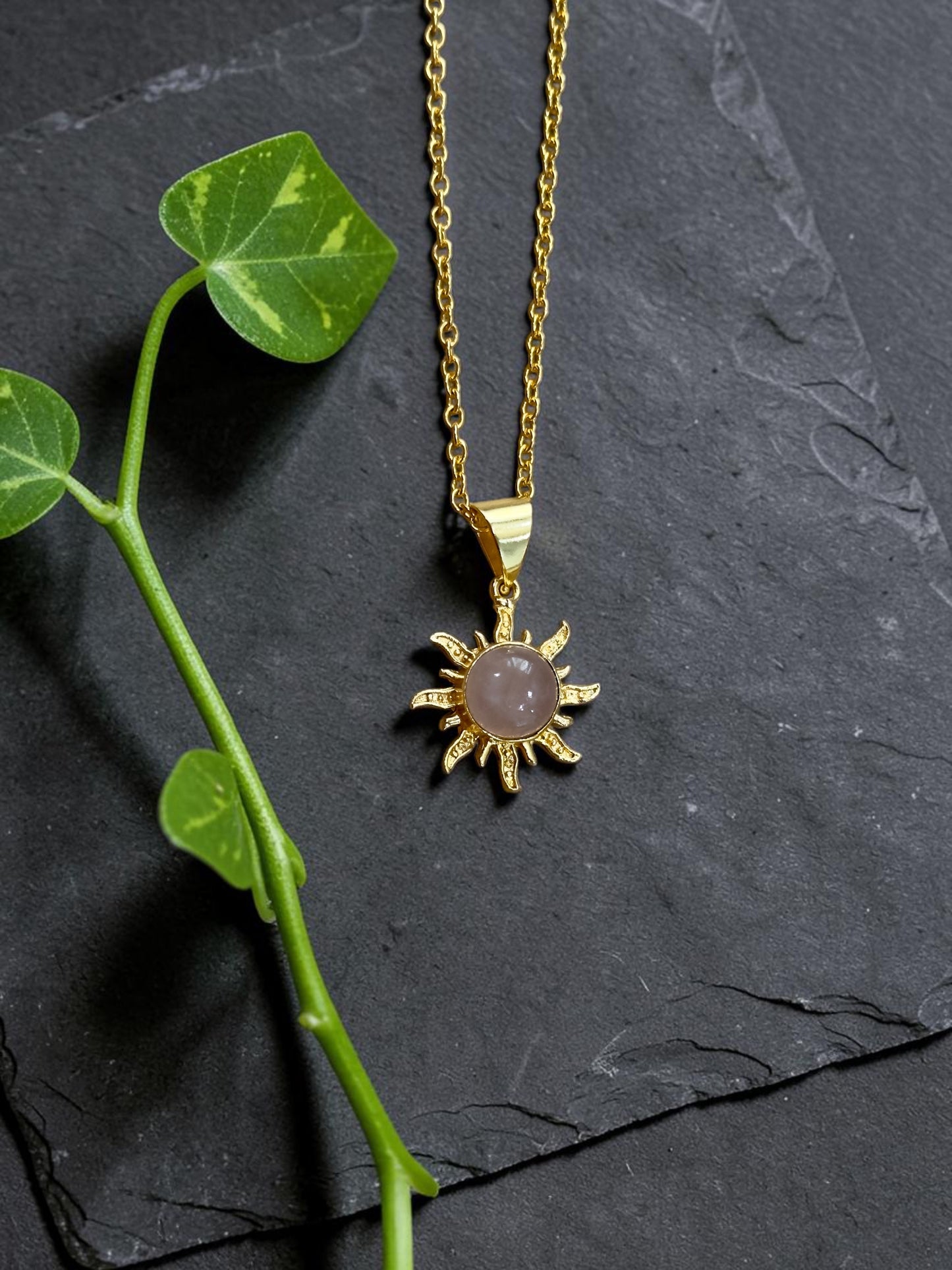 3PCS Rose Quartz Surya Pendant Set