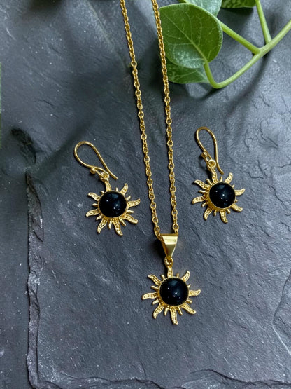 3PCS Black Onyx Surya Pendant Set