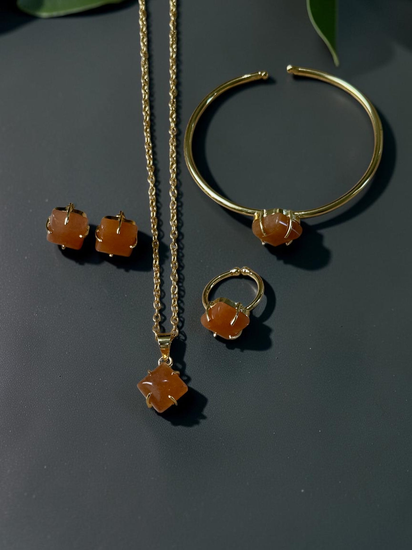 5 PCS Carnelian Pendent Set with Ring and Bracelet