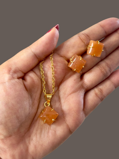 5 PCS Carnelian Pendent Set with Ring and Bracelet