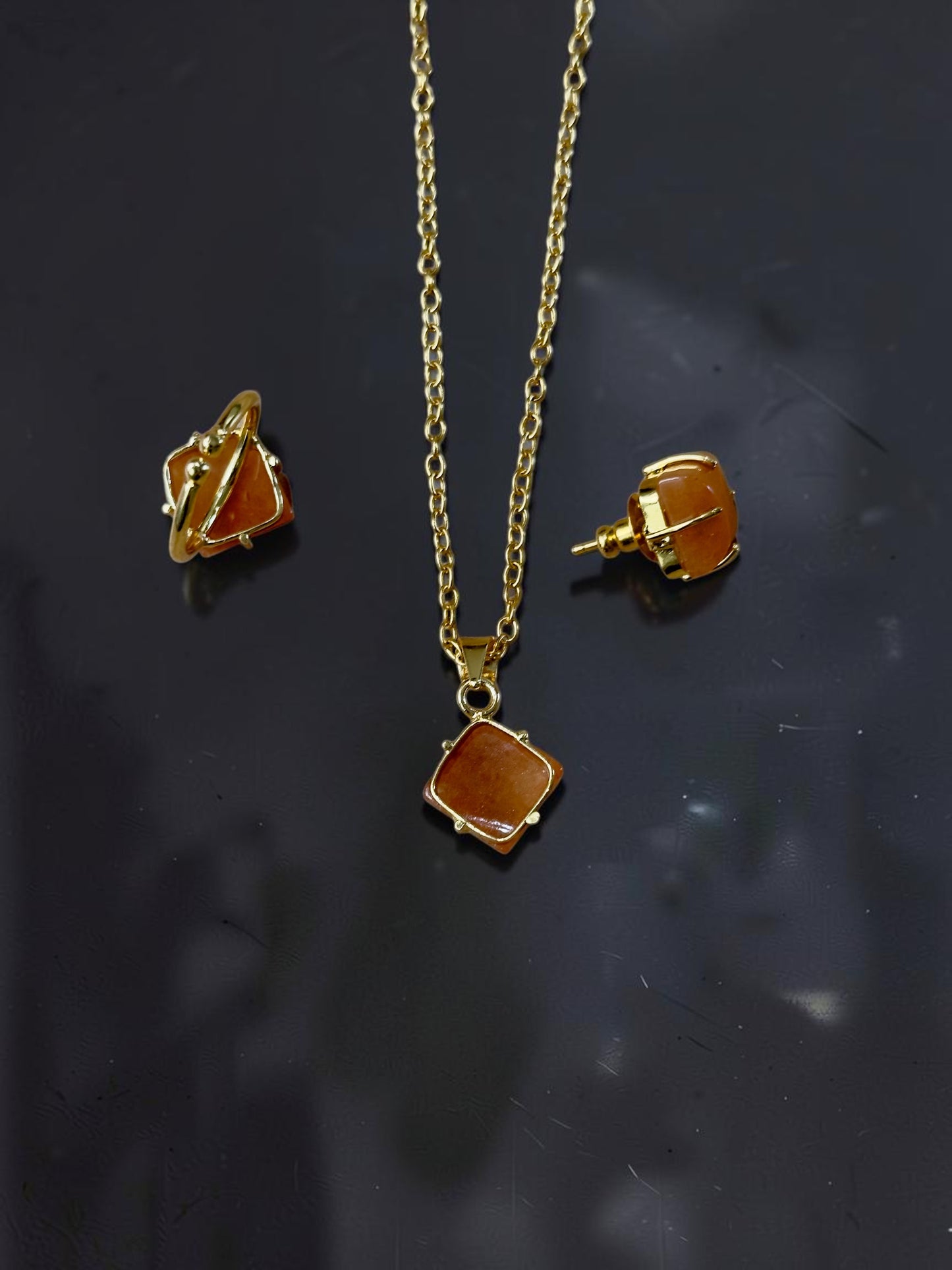 5 PCS Carnelian Pendent Set with Ring and Bracelet