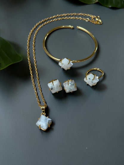 5 PCS Moonstone Pendent Set with Ring and Bracelet
