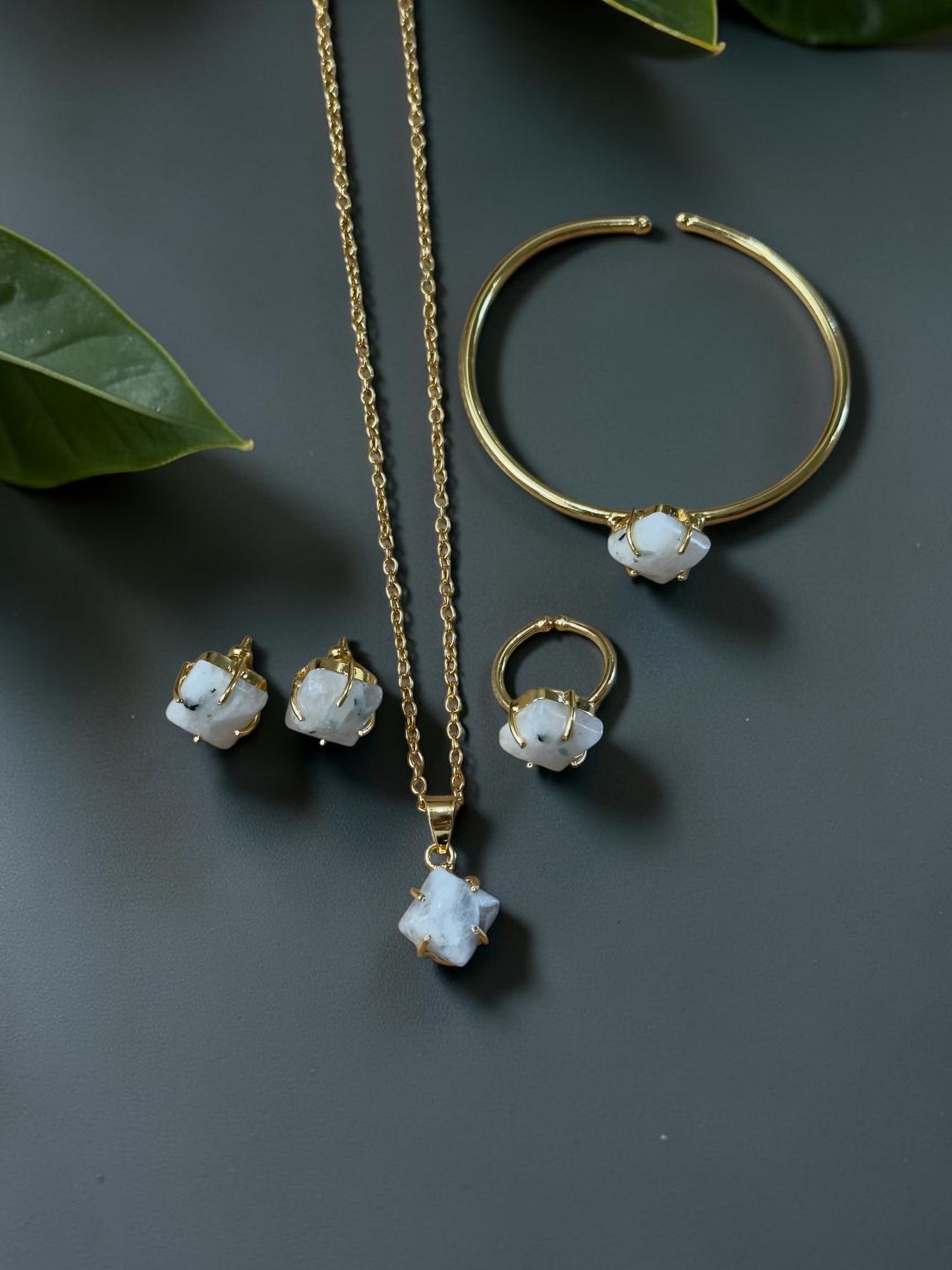 5 PCS Moonstone Pendent Set with Ring and Bracelet