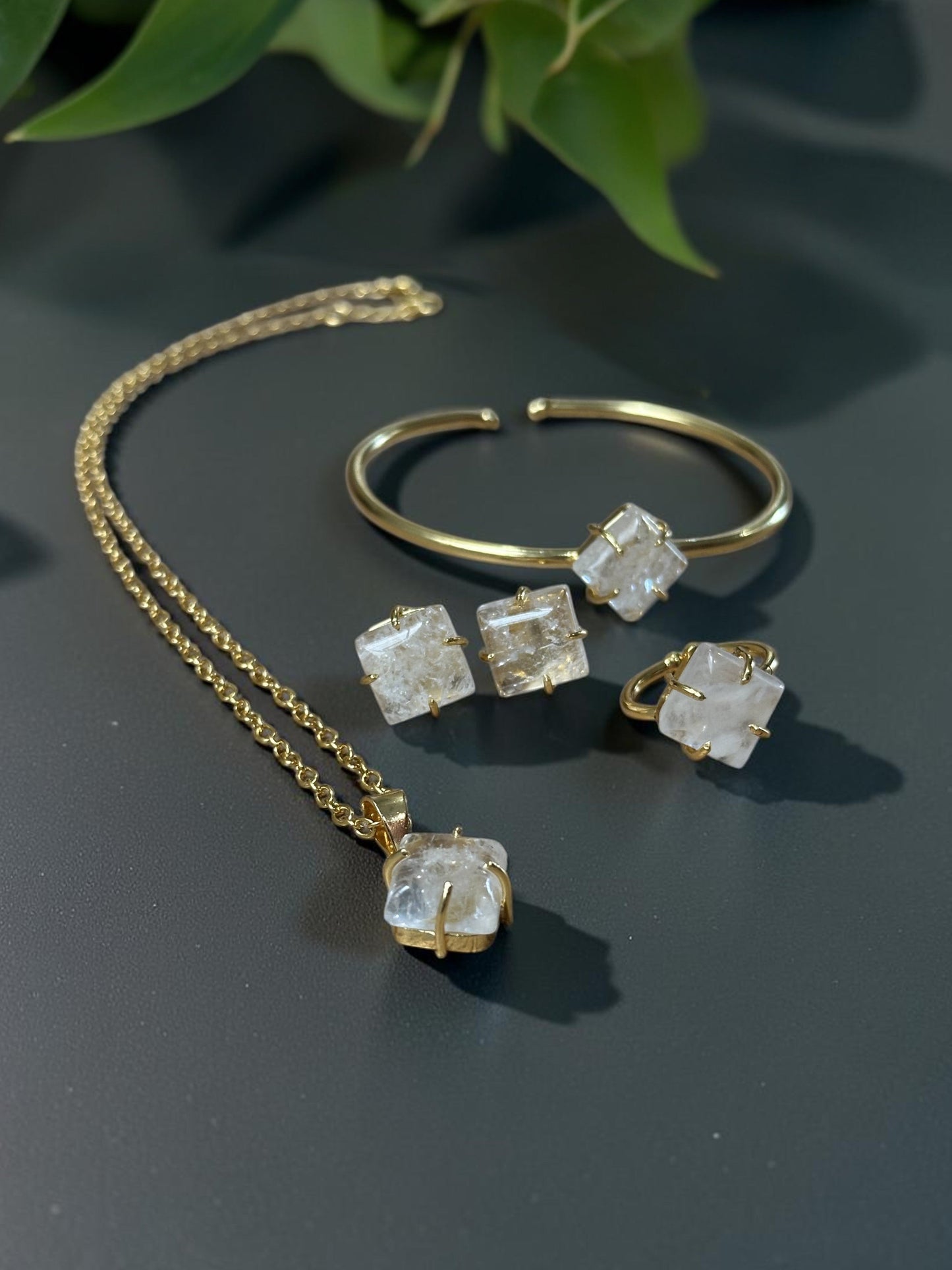 5 PCS Clear Quartz Pendent Set with Ring and Bracelet