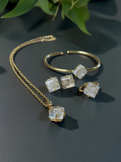 5 PCS Clear Quartz Pendent Set with Ring and Bracelet