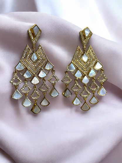 White Mother-of-Pearl Elegant Chandelier Earrings