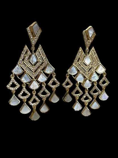 White Mother-of-Pearl Elegant Chandelier Earrings