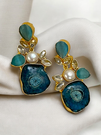 Blue Druzy Agate Large Slice Earrings