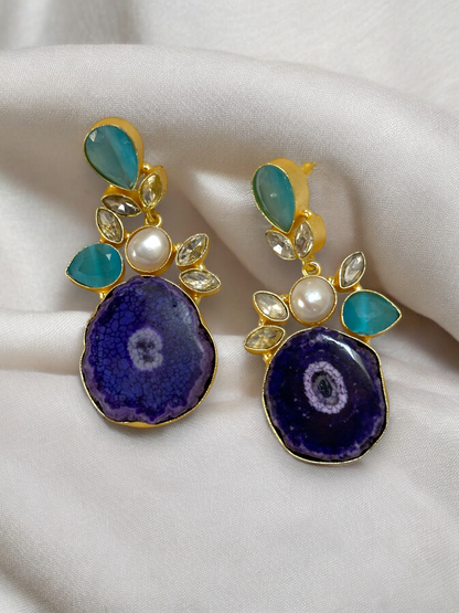 Indigo Druzy Agate Large Slice Earrings