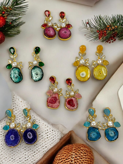 Druzy Agate Stone Slice Earrings