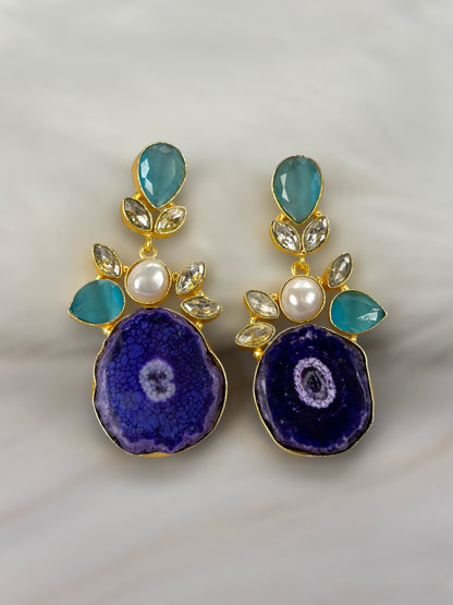 Indigo Druzy Agate Large Slice Earrings