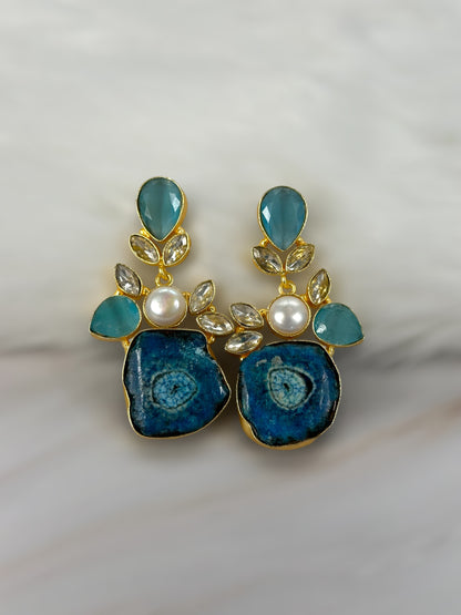 Blue Druzy Agate Large Slice Earrings